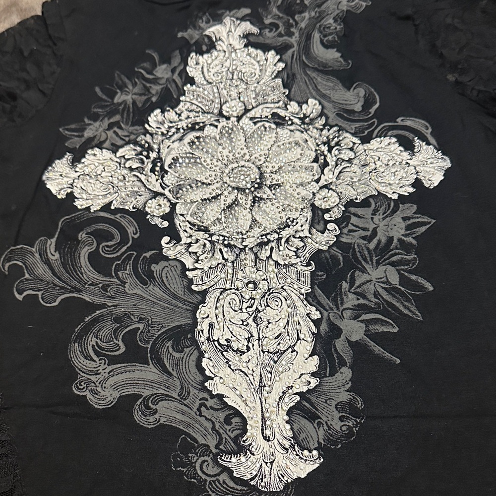 Vocal Black Top with White Lace Design - Picture 12 of 12